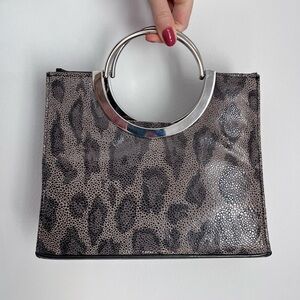 Vintage Leopard Print Mini Bag with Silver Ring Handle